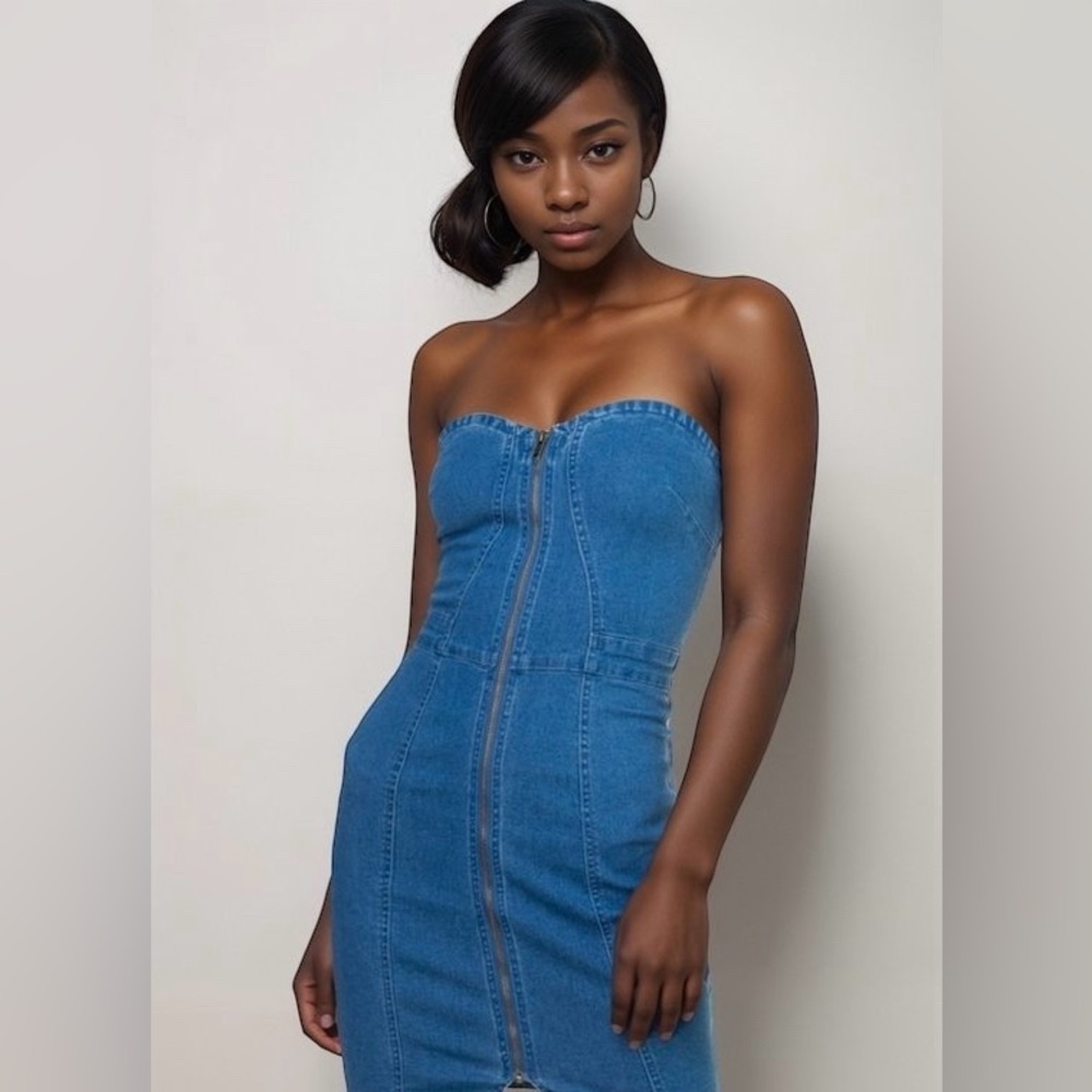 Denim Blue Strapless Mini Dress NWT
